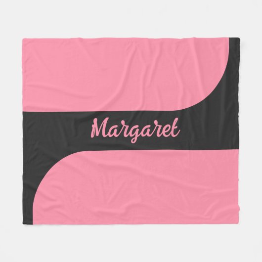 roze & zwarte script meisjesachtige monogram naam fleece deken (Voorkant (Horizontaal))