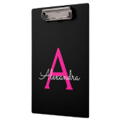 Roze Zwarte Script Meisjesachtige Monogram Naam Klembord (Links)
