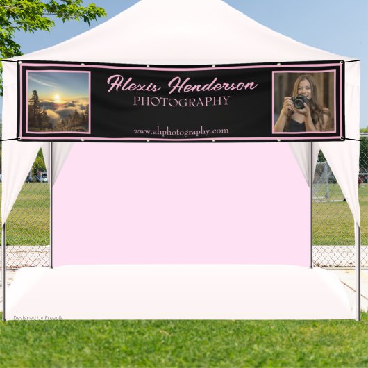 Roze & Zwarte Script Modern 2 Fotohokje Tent Spandoek