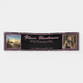 Roze & Zwarte Script Modern 2 Fotohokje Tent Spandoek (Horizontaal)