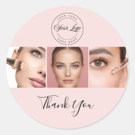 Roze Zwarte Script Uw Logo 3 Foto Make-up Ronde Sticker