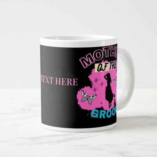Roze & Zwarte Silhouette Moeder Moeder van de Brui Grote Koffiekop (Voorkant rechts)