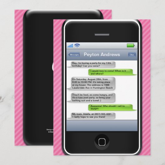 Roze/Zwarte Smart Phone feestdag Kaart (Voorkant / Achterkant)