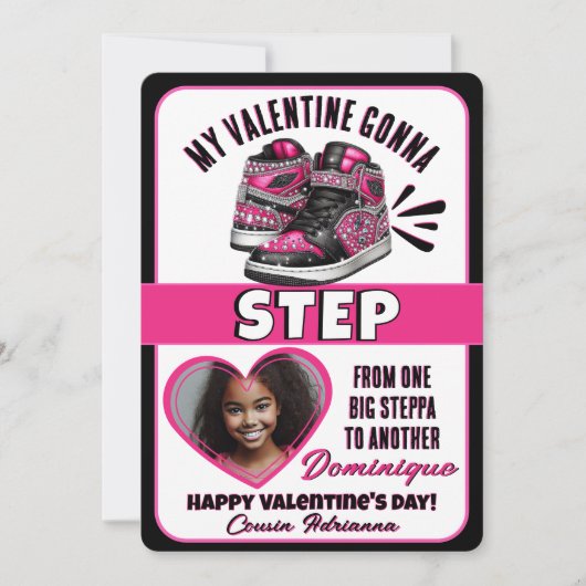 Roze/Zwarte Sneaker Foto Klaslokaal Valentijnskaar Feestdagenkaart (Voorkant)