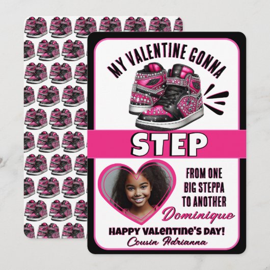 Roze/Zwarte Sneaker Foto Klaslokaal Valentijnskaar Feestdagenkaart (Voorkant / Achterkant)