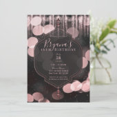 Roze zwarte sparkle licht Mystical Night Sweet 16 Kaart (Staand voorkant)