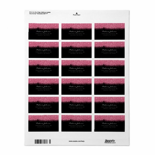 Roze zwarte sparkly Glitter Bruske Stroke Etiket (Full Sheet)