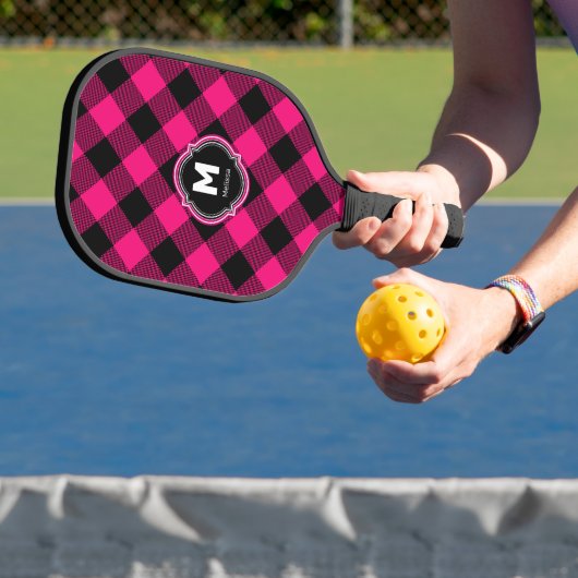 Roze zwarte spelmonogram pickleball paddle (Insitu)
