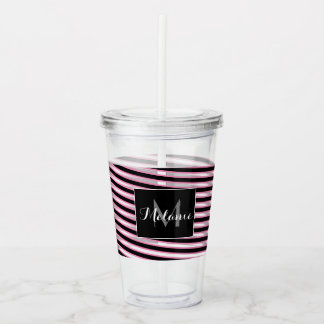Roze Zwarte Spiraal Lint Strepen Monogram Aangepas Acryl Drinkbeker