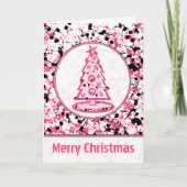 Roze & Zwarte Splatter Kerstboom Kaart (Voorkant)