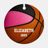 roze zwarte sportmeisjes herdenken basketbal metalen ornament (Achterkant)