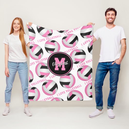 roze zwarte sportzaal Ik hou van volleybal Fleece Deken (In situ)