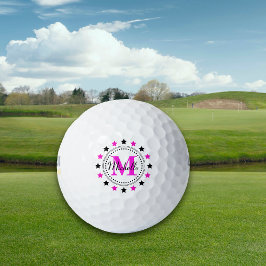 Roze zwarte sterren Monogram Golfballen
