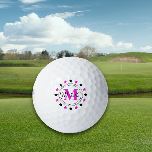 Roze zwarte sterren Monogram Golfballen