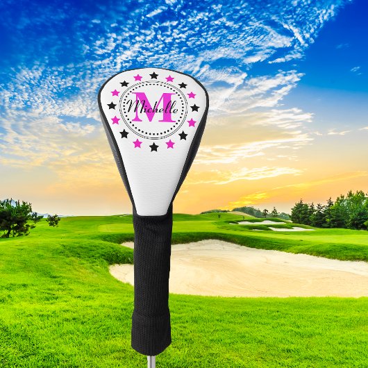 Roze zwarte sterren Monogram Golfheadcover