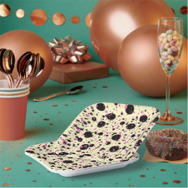 Roze & Zwarte Stip Glam Patroon Papieren Bordje