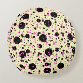Roze & Zwarte Stip Glam Patroon Rond Kussen