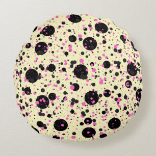 Roze & Zwarte Stip Glam Patroon Rond Kussen