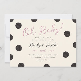 Roze Zwarte Stippen Baby Shower Uitnodiging