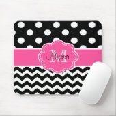 Roze zwarte Stippen Chevron Persoonlijk Mousepad Muismat (Met muis)