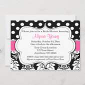 Roze zwarte Stippen Damask Invitation Kaart (Voorkant)