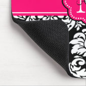 Roze zwarte Stippen Damask Personalized Mousepad Muismat (Hoek)