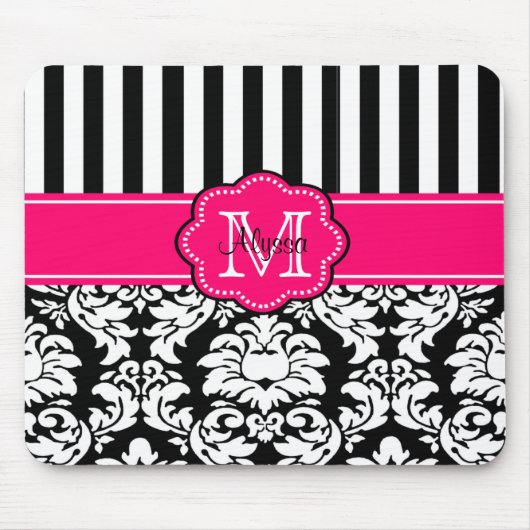 Roze zwarte Stippen Damask Personalized Mousepad Muismat (Voorkant)