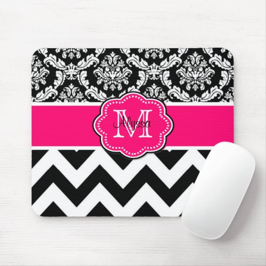 Roze zwarte Stippen Damask Personalized Mousepad Muismat (Met muis)