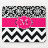 Roze zwarte Stippen Damask Personalized Mousepad Muismat (Voorkant)