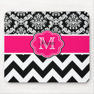 Roze zwarte Stippen Damask Personalized Mousepad Muismat