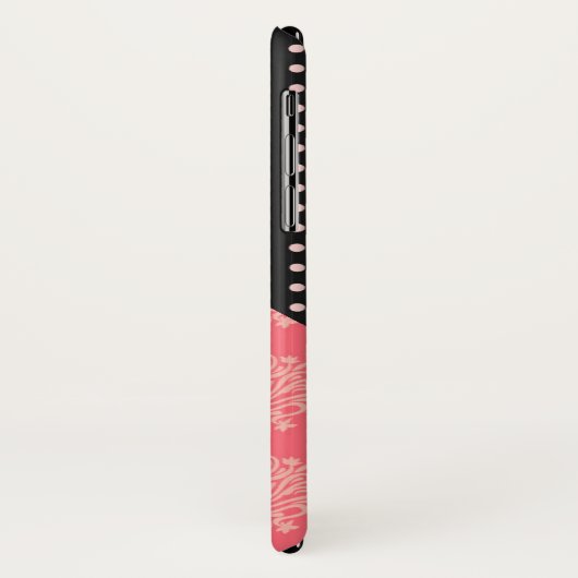 Roze zwarte Stippen Damask Trendy Girly Monogram Case-Mate iPhone Case (Achterkant/links)