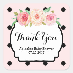 Roze zwarte Stippen Florenz Baby shower Favor Tags Vierkante Sticker