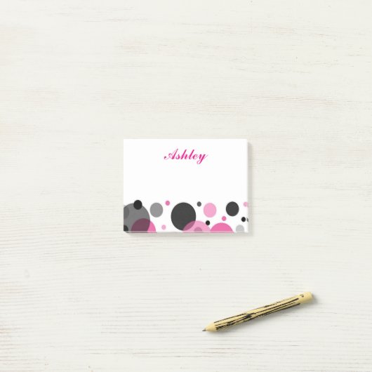 Roze Zwarte Stippen Post-it® Notes (Op bureau)