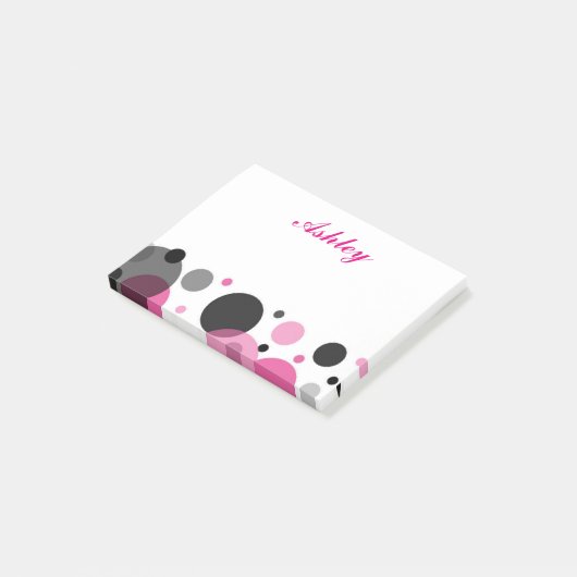 Roze Zwarte Stippen Post-it® Notes (Schuin)
