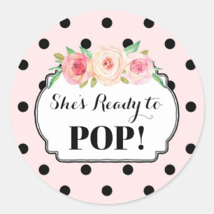 Roze Zwarte Stippen Ze is klaar om te Poppen Favor Ronde Sticker