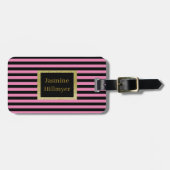 Roze zwarte streep GLITTER CUSTOM BAGAGELABEL (Voorkant horizontaal)