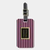 Roze zwarte streep GLITTER CUSTOM BAGAGELABEL (Voorkant verticaal)