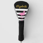 Roze zwarte streepjes in Faux Gold Script Golfheadcover (Voorkant)