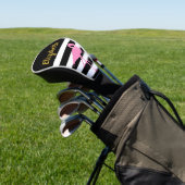 Roze zwarte streepjes in Faux Gold Script Golfheadcover (Insitu)