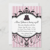 Roze Zwarte Strepen Baby Meisje Douche Uitnodiging (Achterkant)