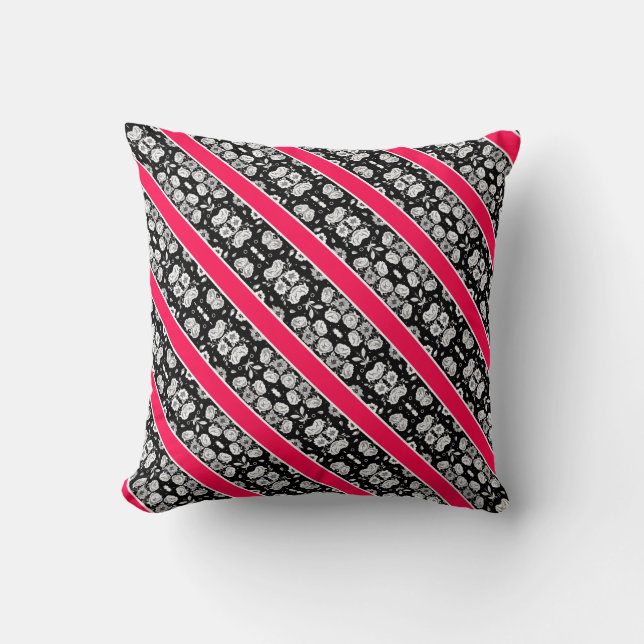 Roze zwarte strepen kussen (Voorkant)