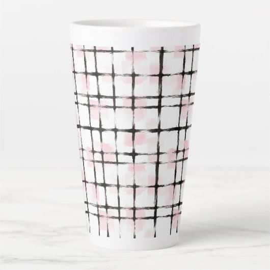 Roze Zwarte Strepen Latte Mok (Voorkant)