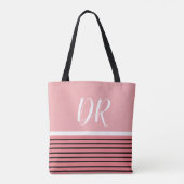 Roze & zwarte strepen met naam & initialen Leuk Tote Bag (Achterkant)