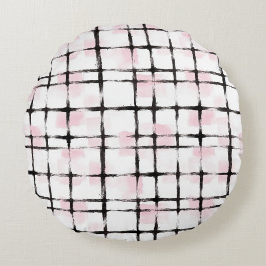 Roze Zwarte Strepen Rond Kussen (Voorkant)