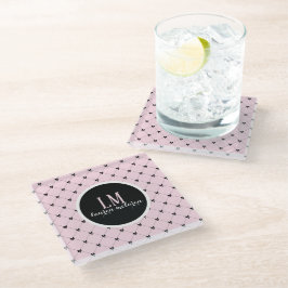 Roze & Zwarte Strik Monogram Glazen Onderzetter