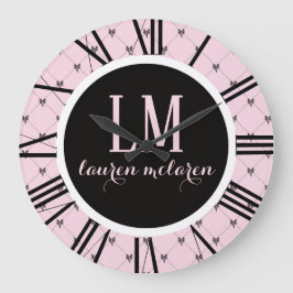 Roze & Zwarte Strik Monogram Grote Klok