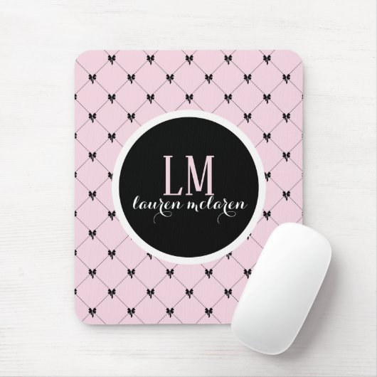 Roze & Zwarte Strik Monogram Muismat (Met muis)