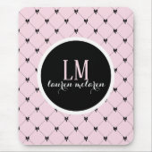 Roze & Zwarte Strik Monogram Muismat (Voorkant)
