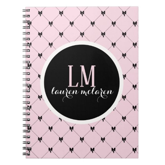 Roze & Zwarte Strik Monogram Notitieboek (Voorkant)