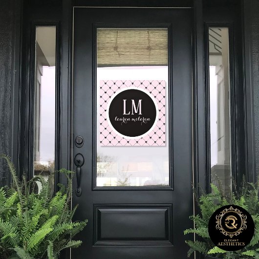 Roze & Zwarte Strik Monogram Raamsticker